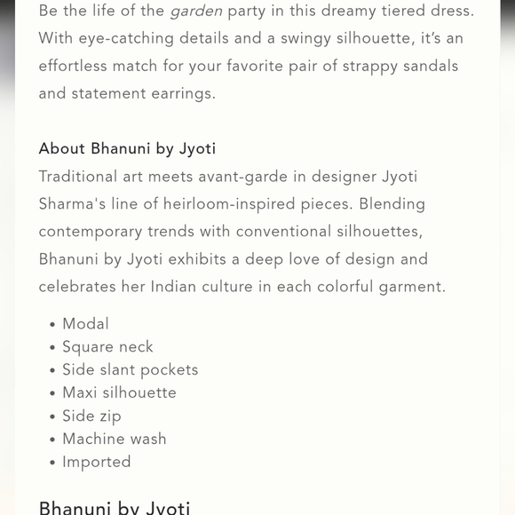 NWT Anthropologie Bhanuni By Jyoti Square Neck Maxi Dress Size 4 Garden Party - Picture 4 of 16